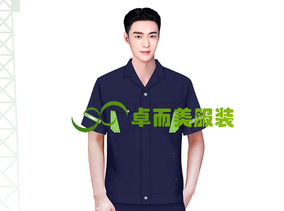 藏藍色男反光條工程服裝設計圖